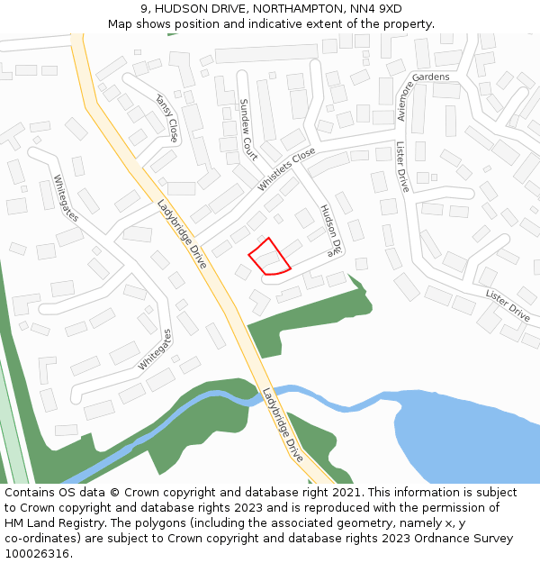 9, HUDSON DRIVE, NORTHAMPTON, NN4 9XD: Location map and indicative extent of plot
