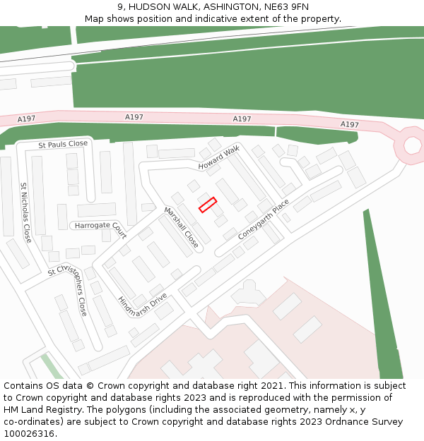 9, HUDSON WALK, ASHINGTON, NE63 9FN: Location map and indicative extent of plot