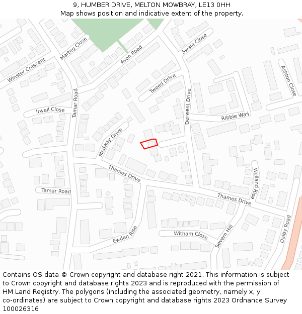 9, HUMBER DRIVE, MELTON MOWBRAY, LE13 0HH: Location map and indicative extent of plot