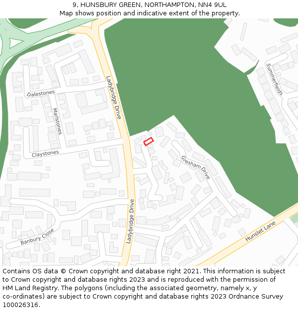 9, HUNSBURY GREEN, NORTHAMPTON, NN4 9UL: Location map and indicative extent of plot