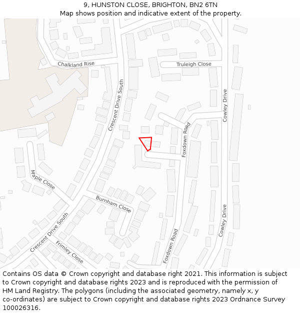 9, HUNSTON CLOSE, BRIGHTON, BN2 6TN: Location map and indicative extent of plot