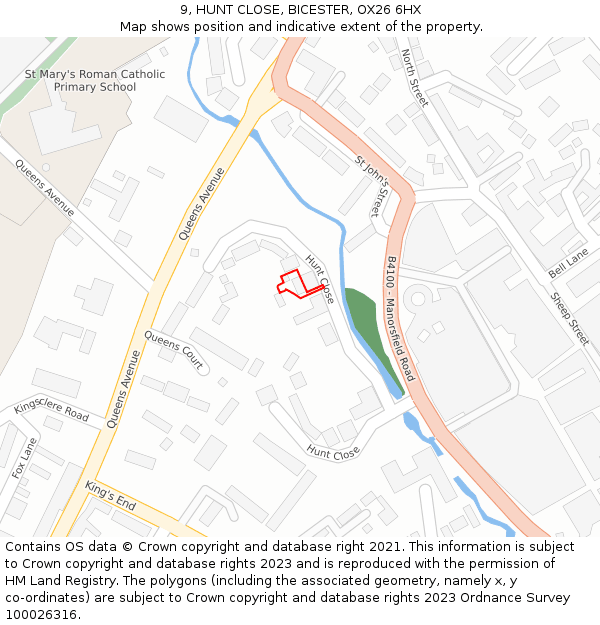 9, HUNT CLOSE, BICESTER, OX26 6HX: Location map and indicative extent of plot