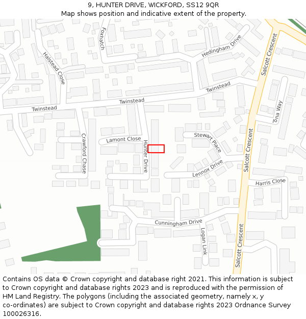 9, HUNTER DRIVE, WICKFORD, SS12 9QR: Location map and indicative extent of plot