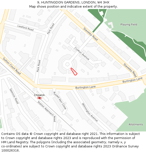 9, HUNTINGDON GARDENS, LONDON, W4 3HX: Location map and indicative extent of plot
