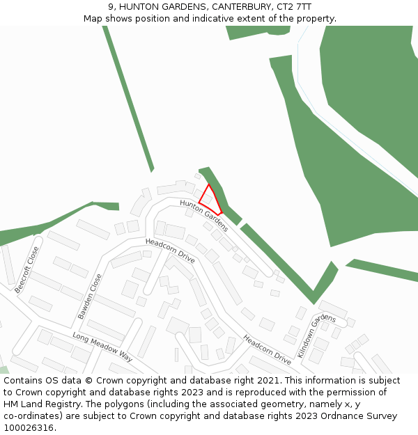 9, HUNTON GARDENS, CANTERBURY, CT2 7TT: Location map and indicative extent of plot