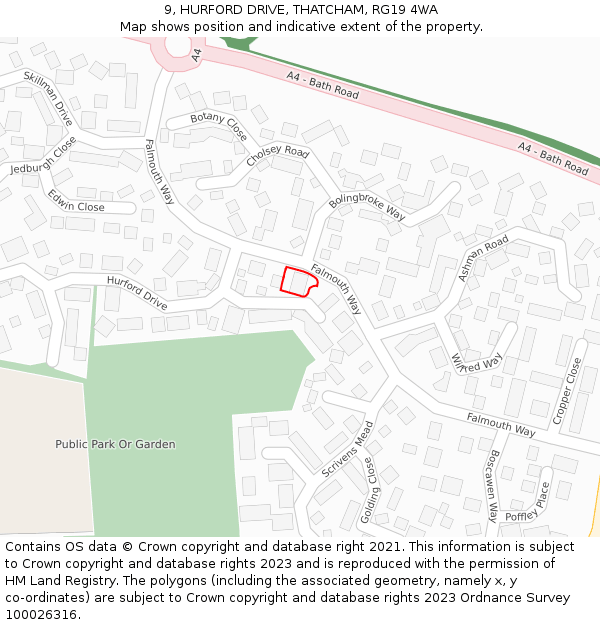 9, HURFORD DRIVE, THATCHAM, RG19 4WA: Location map and indicative extent of plot