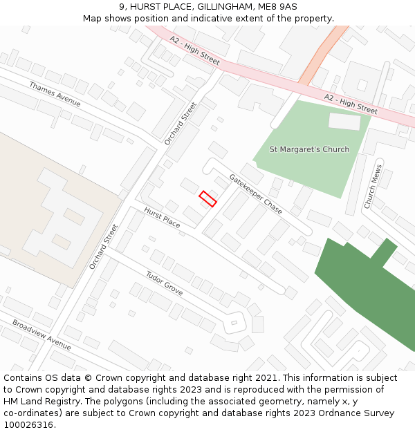 9, HURST PLACE, GILLINGHAM, ME8 9AS: Location map and indicative extent of plot