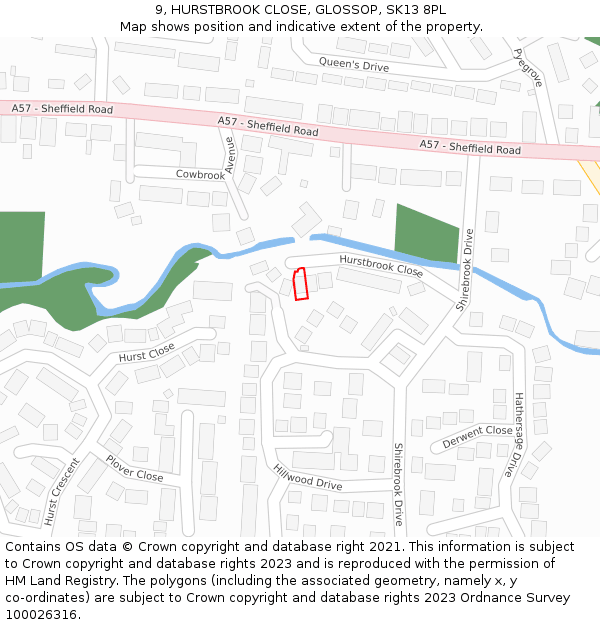 9, HURSTBROOK CLOSE, GLOSSOP, SK13 8PL: Location map and indicative extent of plot