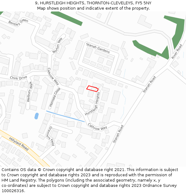 9, HURSTLEIGH HEIGHTS, THORNTON-CLEVELEYS, FY5 5NY: Location map and indicative extent of plot