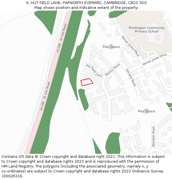 9, HUT FIELD LANE, PAPWORTH EVERARD, CAMBRIDGE, CB23 3GS: Location map and indicative extent of plot