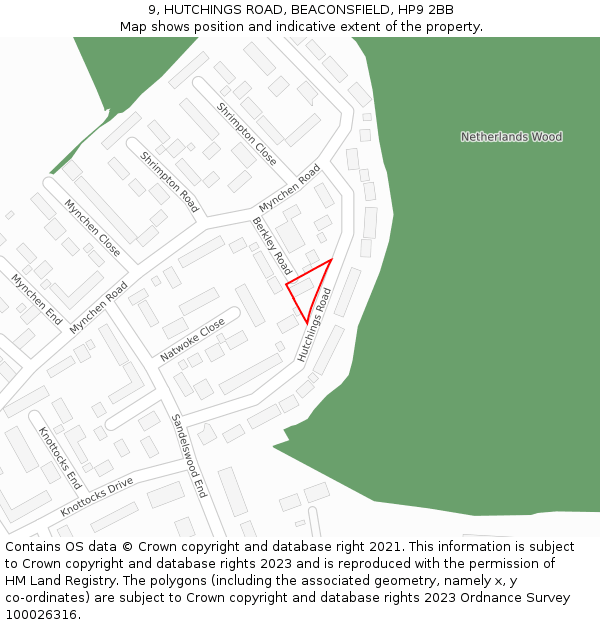 9, HUTCHINGS ROAD, BEACONSFIELD, HP9 2BB: Location map and indicative extent of plot