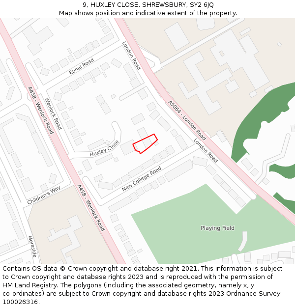 9, HUXLEY CLOSE, SHREWSBURY, SY2 6JQ: Location map and indicative extent of plot