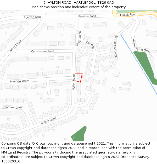 9, HYLTON ROAD, HARTLEPOOL, TS26 0AD: Location map and indicative extent of plot