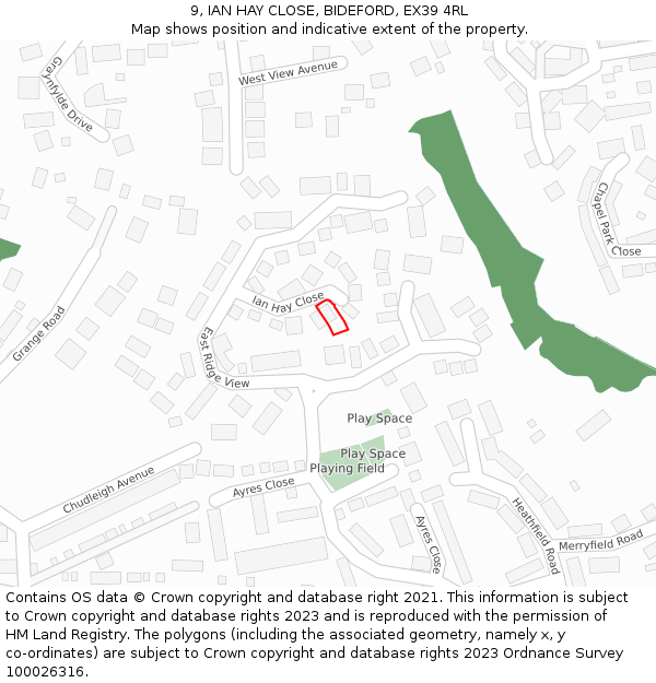 9, IAN HAY CLOSE, BIDEFORD, EX39 4RL: Location map and indicative extent of plot