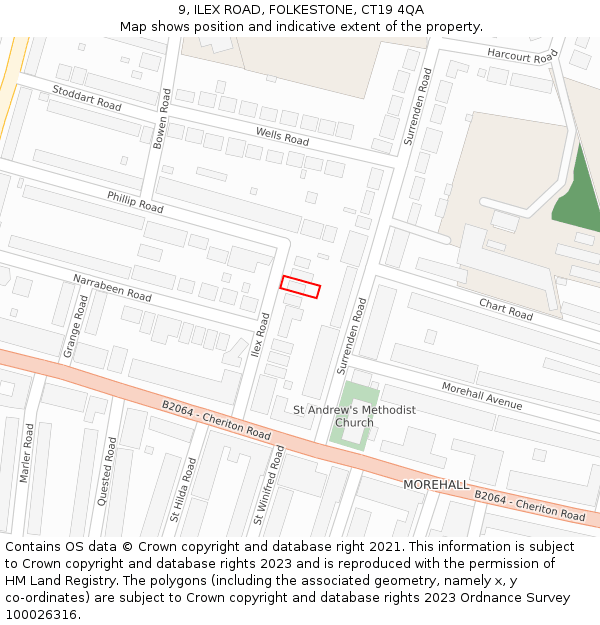 9, ILEX ROAD, FOLKESTONE, CT19 4QA: Location map and indicative extent of plot