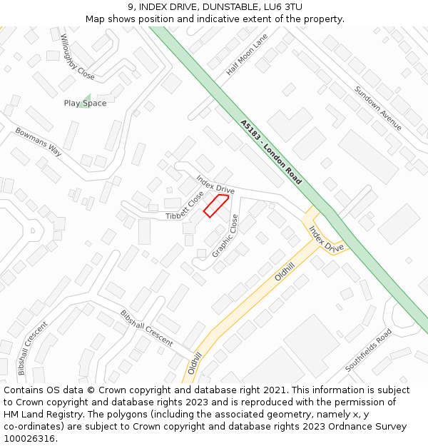 9, INDEX DRIVE, DUNSTABLE, LU6 3TU: Location map and indicative extent of plot