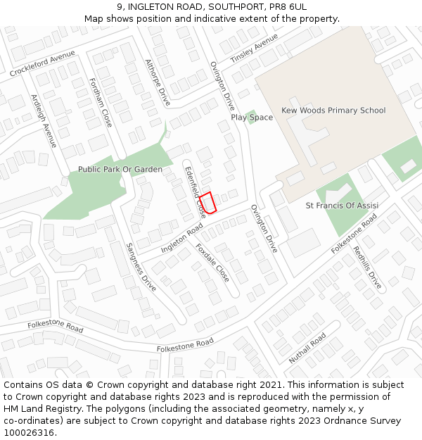 9, INGLETON ROAD, SOUTHPORT, PR8 6UL: Location map and indicative extent of plot