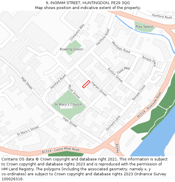 9, INGRAM STREET, HUNTINGDON, PE29 3QG: Location map and indicative extent of plot