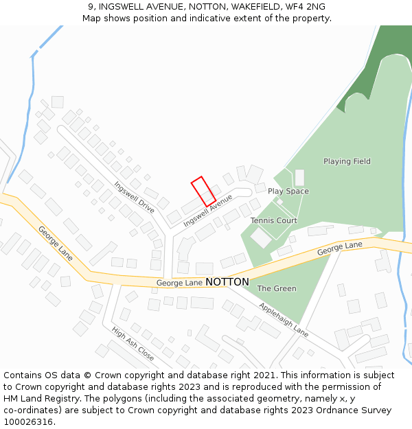 9, INGSWELL AVENUE, NOTTON, WAKEFIELD, WF4 2NG: Location map and indicative extent of plot