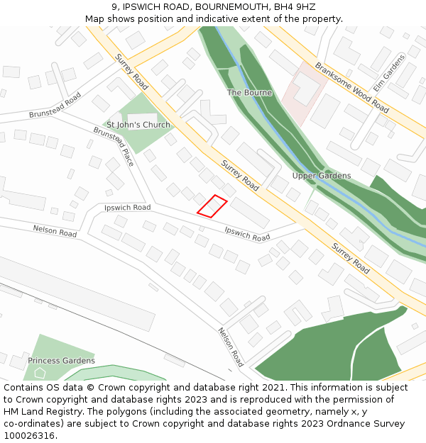9, IPSWICH ROAD, BOURNEMOUTH, BH4 9HZ: Location map and indicative extent of plot