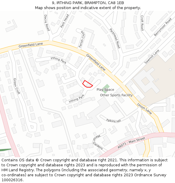 9, IRTHING PARK, BRAMPTON, CA8 1EB: Location map and indicative extent of plot