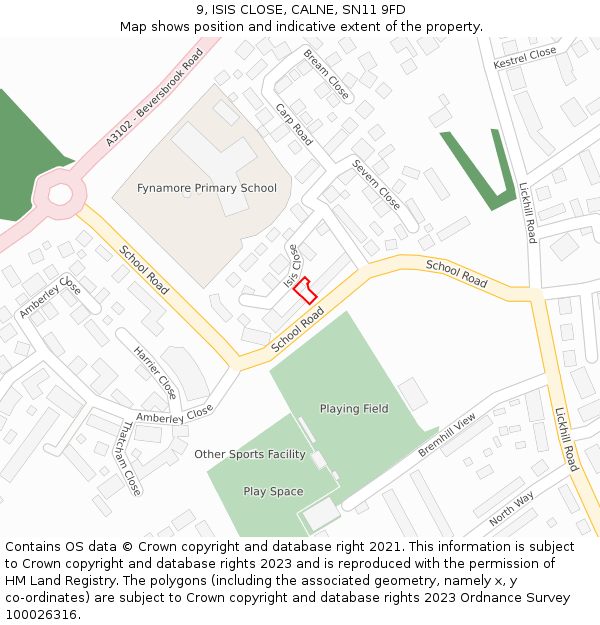 9, ISIS CLOSE, CALNE, SN11 9FD: Location map and indicative extent of plot