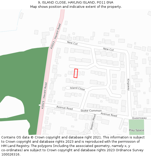 9, ISLAND CLOSE, HAYLING ISLAND, PO11 0NA: Location map and indicative extent of plot