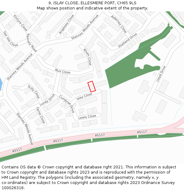 9, ISLAY CLOSE, ELLESMERE PORT, CH65 9LS: Location map and indicative extent of plot