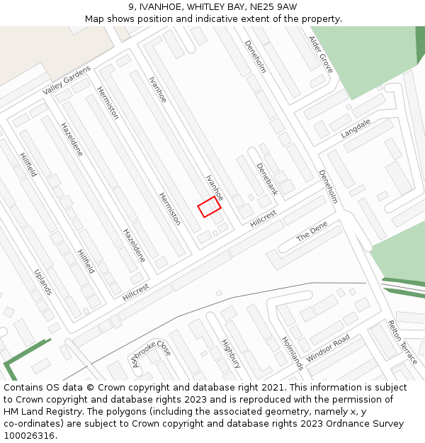 9, IVANHOE, WHITLEY BAY, NE25 9AW: Location map and indicative extent of plot