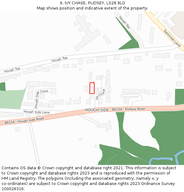9, IVY CHASE, PUDSEY, LS28 9LG: Location map and indicative extent of plot