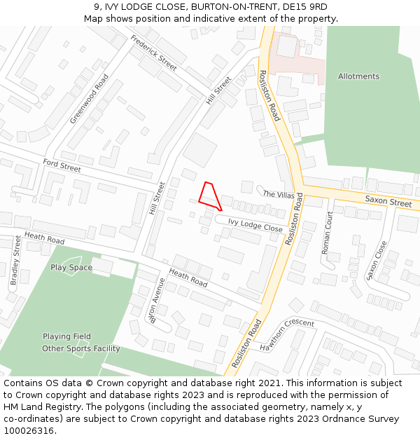 9, IVY LODGE CLOSE, BURTON-ON-TRENT, DE15 9RD: Location map and indicative extent of plot