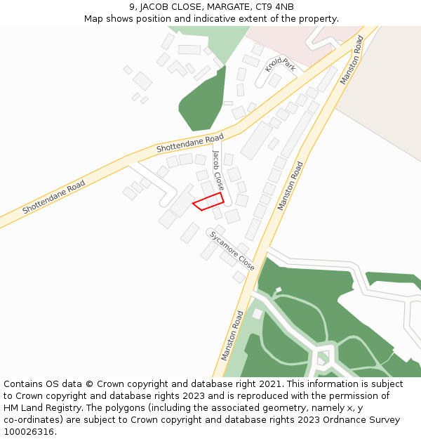 9, JACOB CLOSE, MARGATE, CT9 4NB: Location map and indicative extent of plot