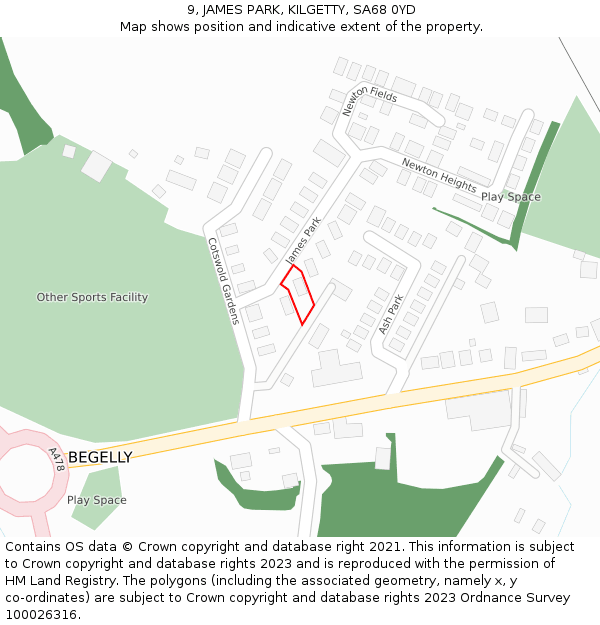 9, JAMES PARK, KILGETTY, SA68 0YD: Location map and indicative extent of plot