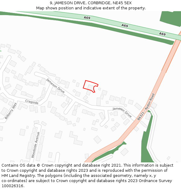 9, JAMESON DRIVE, CORBRIDGE, NE45 5EX: Location map and indicative extent of plot