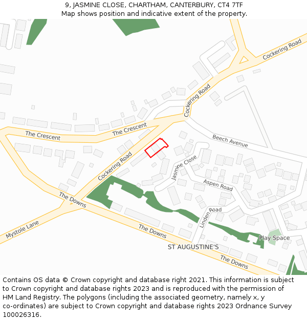 9, JASMINE CLOSE, CHARTHAM, CANTERBURY, CT4 7TF: Location map and indicative extent of plot