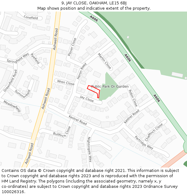 9, JAY CLOSE, OAKHAM, LE15 6BJ: Location map and indicative extent of plot