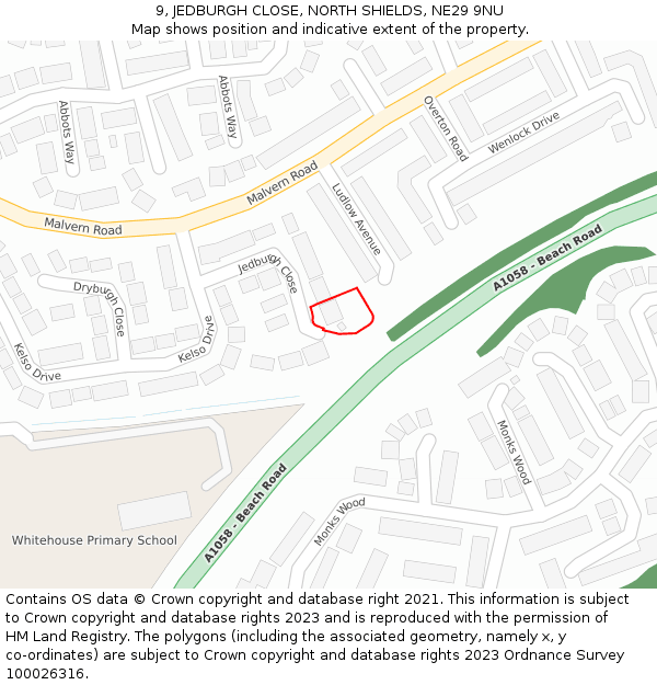 9, JEDBURGH CLOSE, NORTH SHIELDS, NE29 9NU: Location map and indicative extent of plot