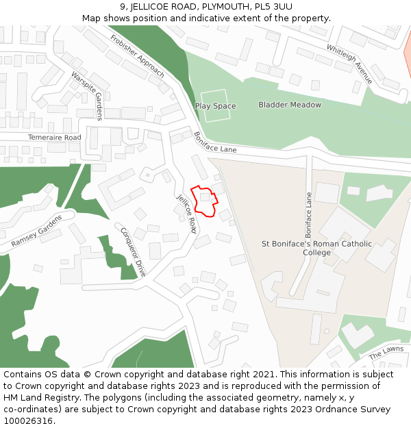 9, JELLICOE ROAD, PLYMOUTH, PL5 3UU: Location map and indicative extent of plot