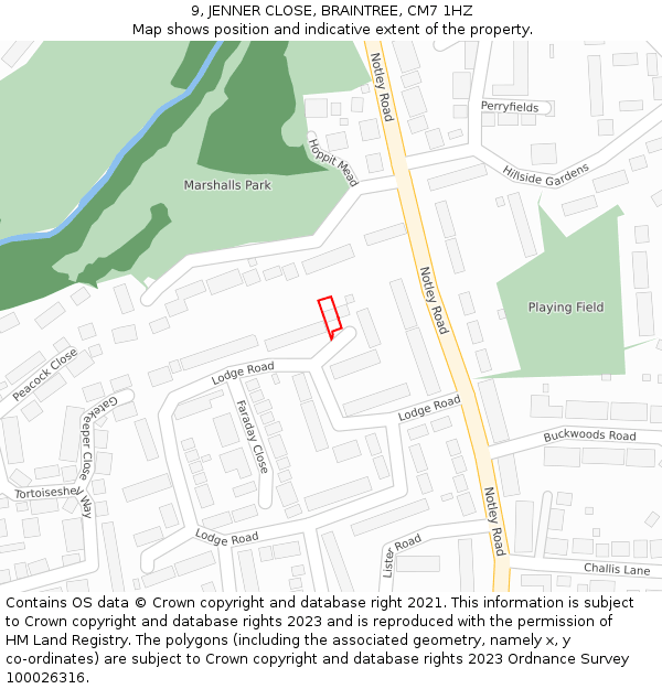 9, JENNER CLOSE, BRAINTREE, CM7 1HZ: Location map and indicative extent of plot