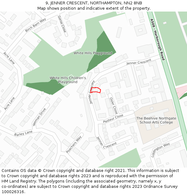 9, JENNER CRESCENT, NORTHAMPTON, NN2 8NB: Location map and indicative extent of plot