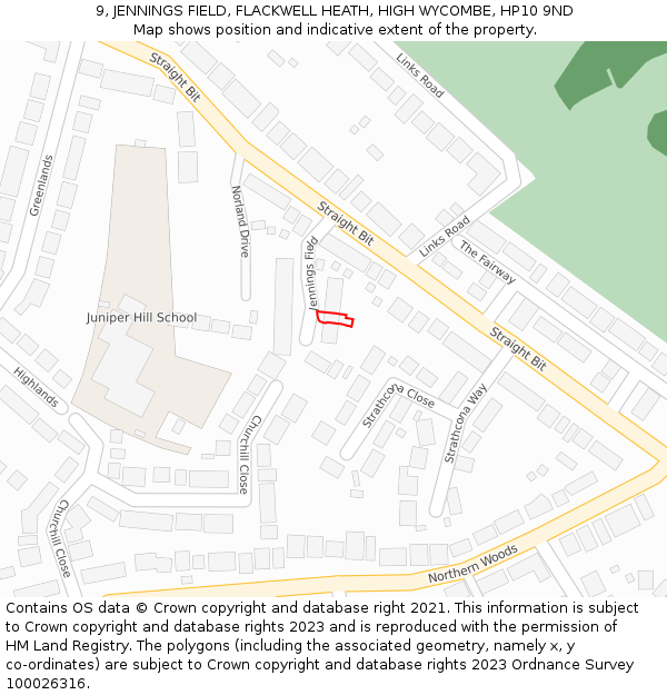 9, JENNINGS FIELD, FLACKWELL HEATH, HIGH WYCOMBE, HP10 9ND: Location map and indicative extent of plot