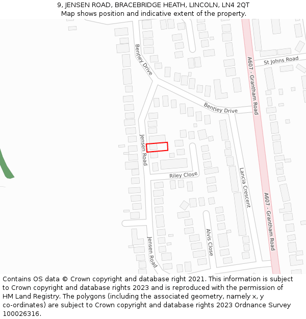 9, JENSEN ROAD, BRACEBRIDGE HEATH, LINCOLN, LN4 2QT: Location map and indicative extent of plot