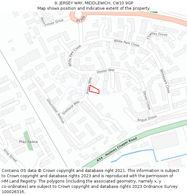 9, JERSEY WAY, MIDDLEWICH, CW10 9GP: Location map and indicative extent of plot