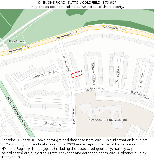 9, JEVONS ROAD, SUTTON COLDFIELD, B73 6QP: Location map and indicative extent of plot