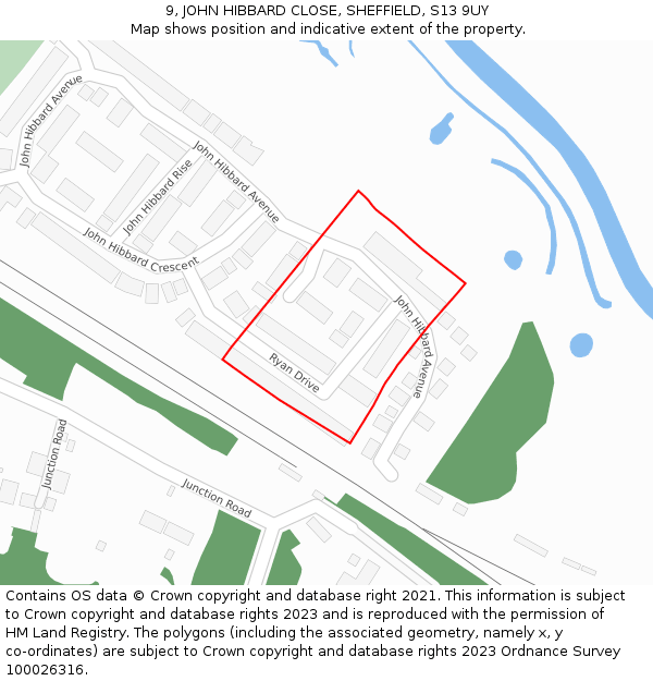 9, JOHN HIBBARD CLOSE, SHEFFIELD, S13 9UY: Location map and indicative extent of plot