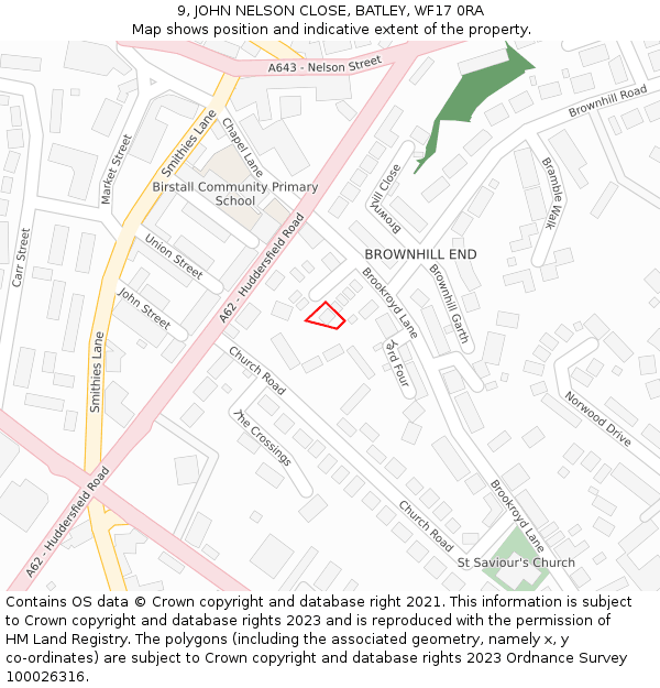 9, JOHN NELSON CLOSE, BATLEY, WF17 0RA: Location map and indicative extent of plot