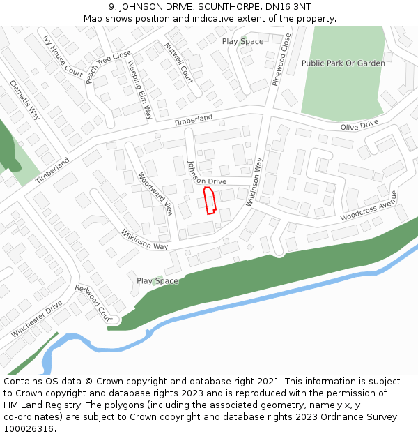 9, JOHNSON DRIVE, SCUNTHORPE, DN16 3NT: Location map and indicative extent of plot
