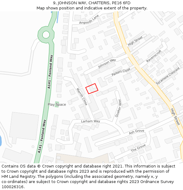 9, JOHNSON WAY, CHATTERIS, PE16 6FD: Location map and indicative extent of plot