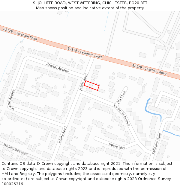 9, JOLLIFFE ROAD, WEST WITTERING, CHICHESTER, PO20 8ET: Location map and indicative extent of plot