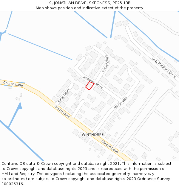 9, JONATHAN DRIVE, SKEGNESS, PE25 1RR: Location map and indicative extent of plot